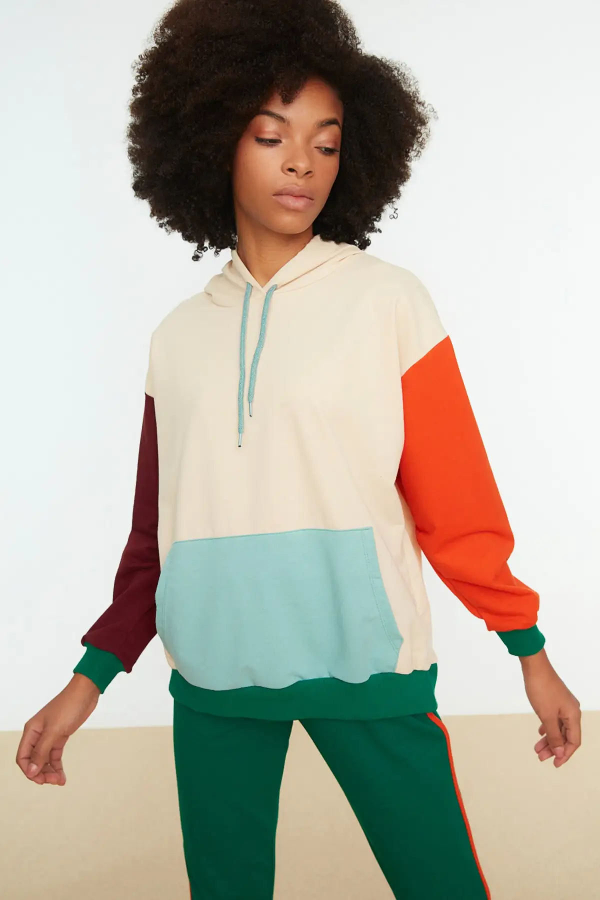 

Women's Sweatshirt Multicolor Color Block Loose Thin Knitted Hoodies Fashion All Season New Pullovers Fleece