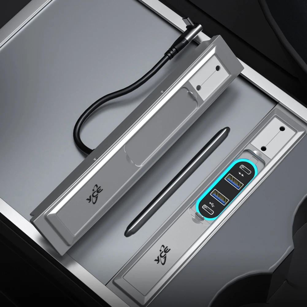 

Car USB Shunt Hub For Tesla Model 3/Y 27W PD Type C Hub Quick Charger USB LED Shunt Hub Extension Center Console Smart Sensor