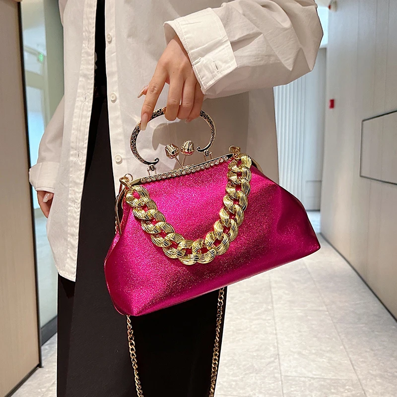 

Luxury Women Shoulder Shell Bag Candy Color Leather Evening Bag Fashion Chain Crossbody Bag Purse Retro Clip Top Handbag Satchel