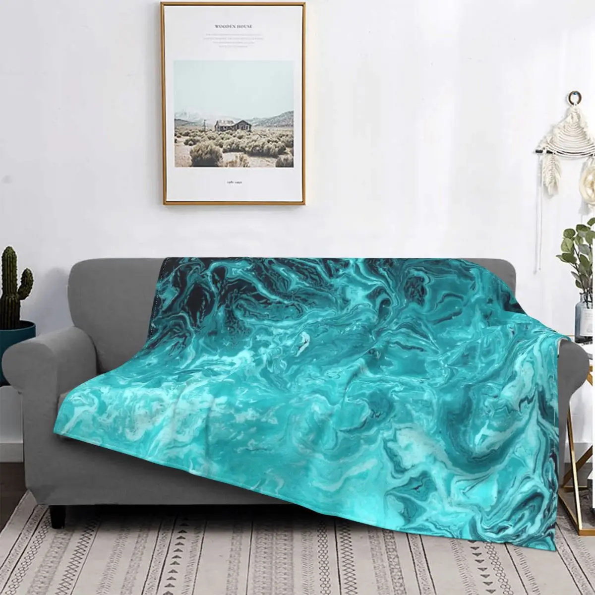Manta mullida con capucha para cama, colcha a cuadros con capucha, manta de color turquesa ondulada, edredón para cama