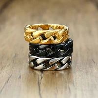 punk hip hop 316l stainless steel cuban chain ring men women fashion simple steelblackgold couple chain rings jewelry gift