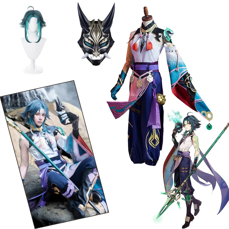 

Костюм для косплея Xiao, полноразмерная Униформа геншина, маска демона, парик для карнавала, Хэллоуина вечерние представлений