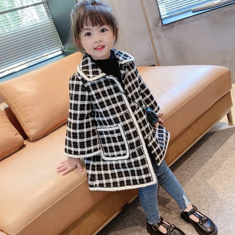 

Girls Woolen Coat Jacket Outwear 2022 New Brand Warm Plus Thicken Spring Autumn Cotton Overcoat Teenager Tops School Children's