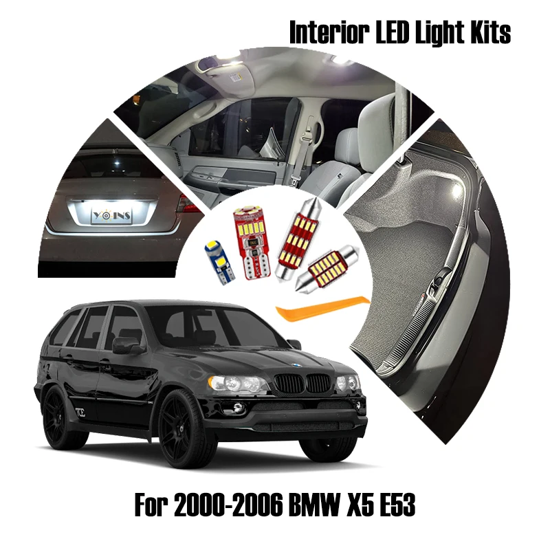23pcs Interior Lights for BMW X5 E53 2000 2001 2002 2003 2004 2005 2006 LED Car Map Dome Reading Trunk Footwell Glove Box Lamp
