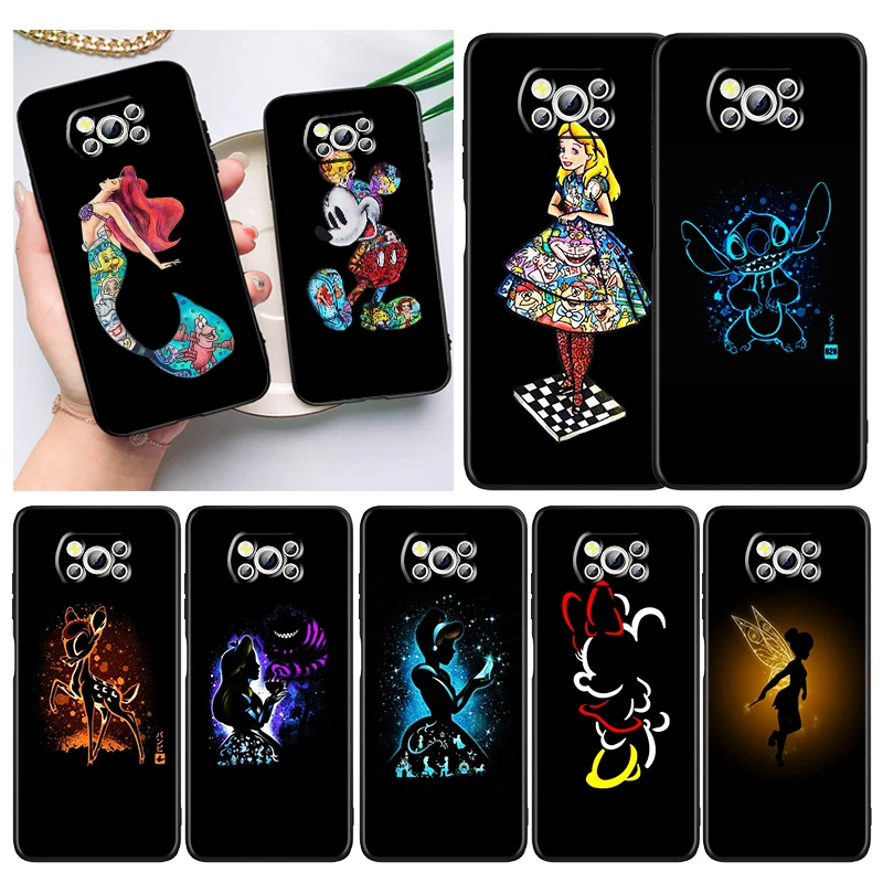 

Anime Princess Mickey Phone Case For Xiaomi Mi Poco X5 X4 X3 NFC F4 F3 GT M5 M5s M4 M3 Pro C50 C40 5G Cover Black Funda