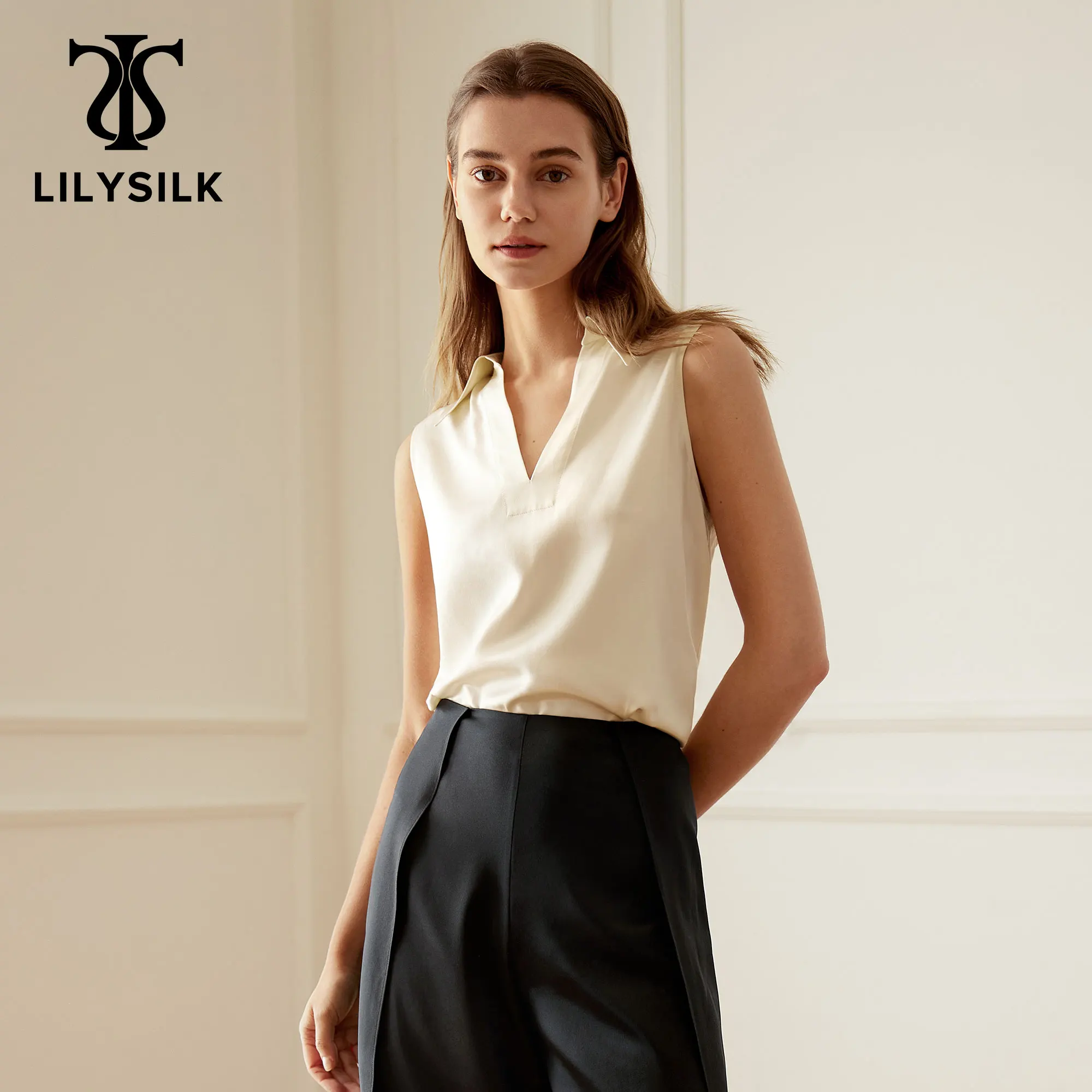 LILYSILK Summer Women Silk Blouse 2022 Femme Elegant 22 Momme Plain V-Neck Sleeveless Top Ladies Office Outfits Free Shipping