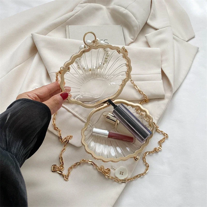 Прозрачная акриловая сумка через плечо с жемчужными ручками 5 цветов