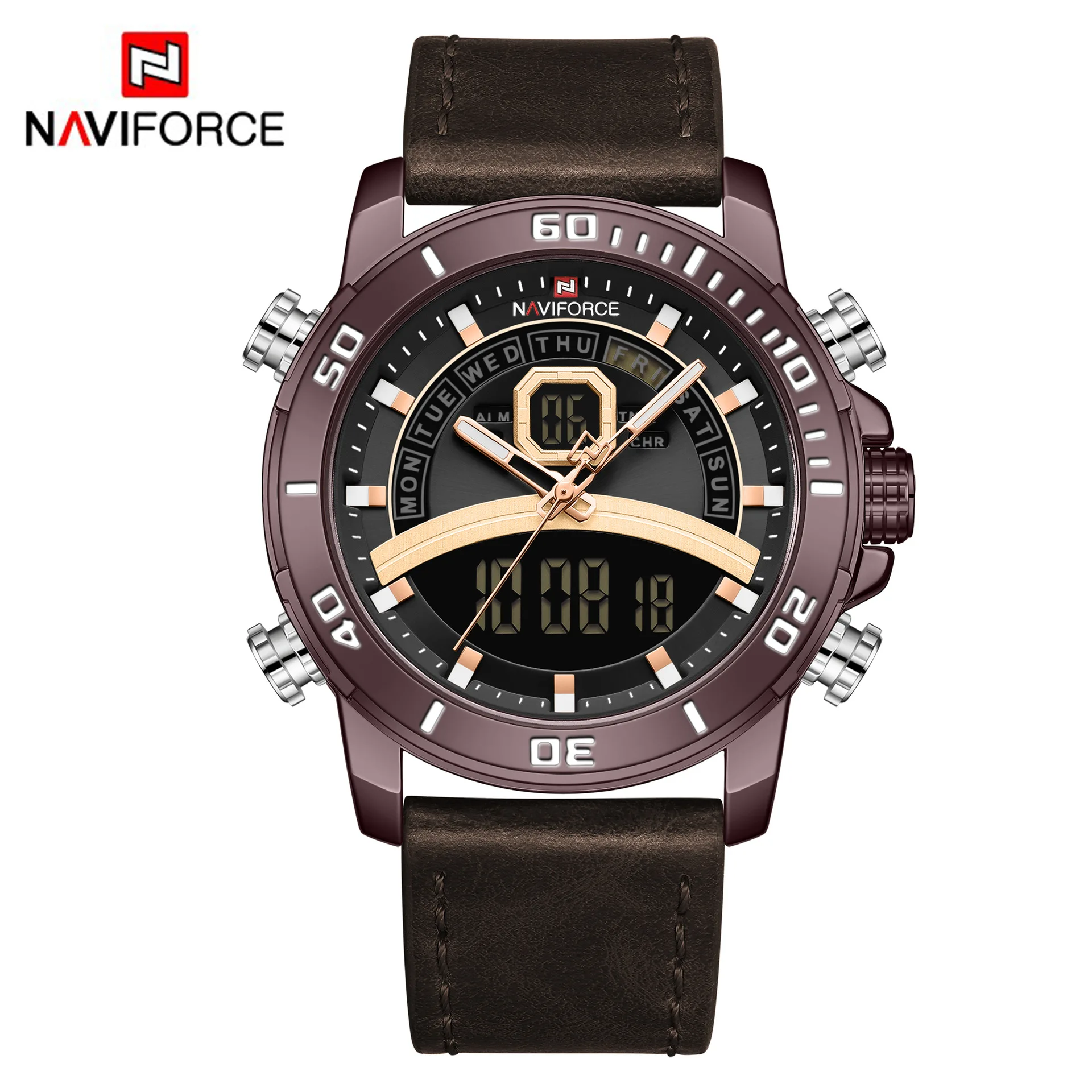 

Naviforce Men's Watches Top Luxury Brand Dual Movement Waterproof Sports Watch Quartz Military Leather Relogio Masculino