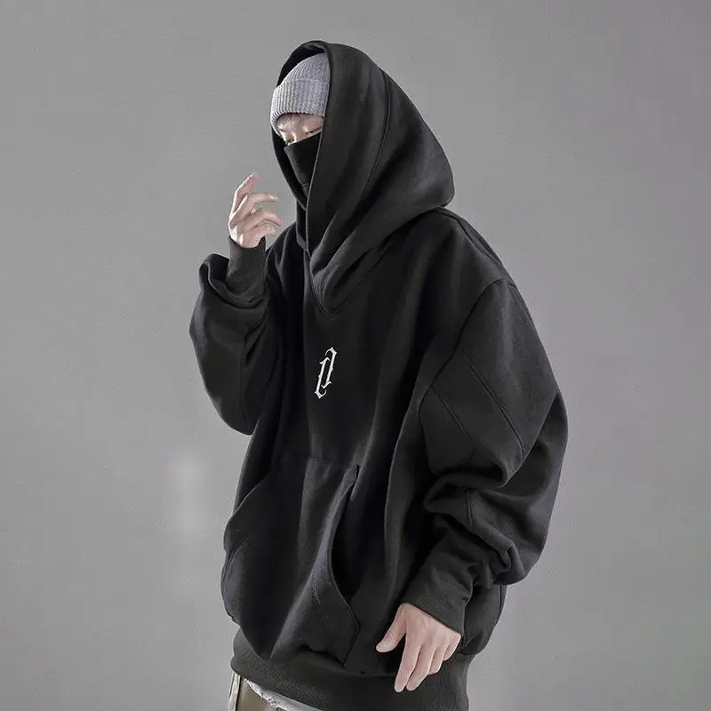 Фото QWEEK толстовки с капюшоном вертикальный пуловер черная толстовка в стиле хип-хоп