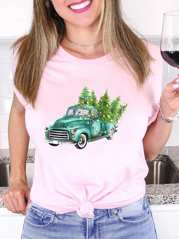 

Рождественская, праздничная, Новогодняя женская футболка с надписью «елка», милая Праздничная футболка с графическим рисунком, Модные женс...