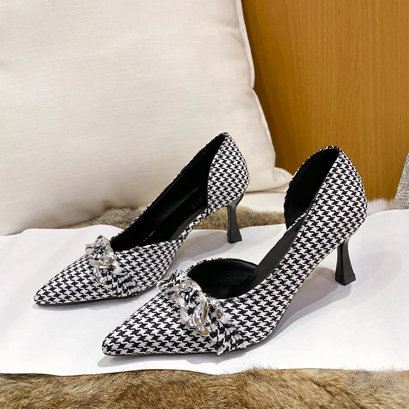 

High Heels Women Shoes Spring Chain Sandals 2023 New Fashion Party Sexy Pumps Casual Ladies Prom Stilettos Pointed Toe Shoes