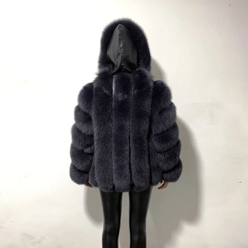 Women's Fashion Fox Fur Coat With Big Hood Super Warm Genuine Leather Ladies Real Fur Warm Thick  Temperament Jacket For Winter
