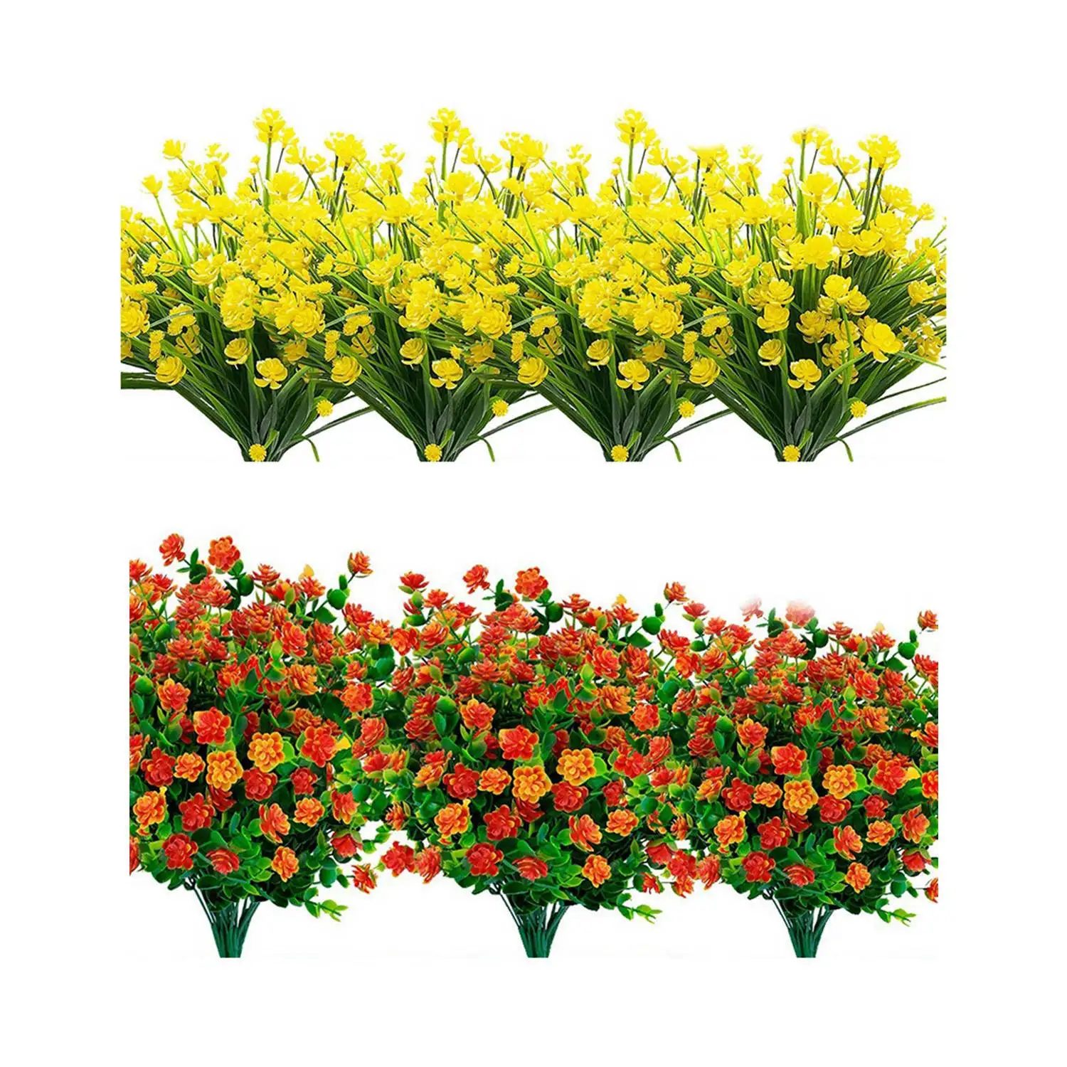 

16Pcs Artificial Flowers Outdoor Uv Resistant Plants 8 Branches Faux Plastic Greenery Shrubs Plants Indoor Outside Hanging Pl