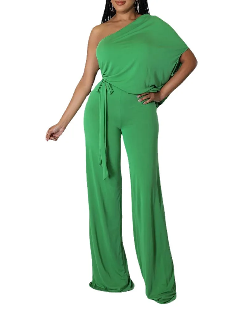 

Женский комбинезон на одно плечо, однотонный Повседневный Свободный комбинезон с косым воротником и рукавом для куклы, новинка 2022