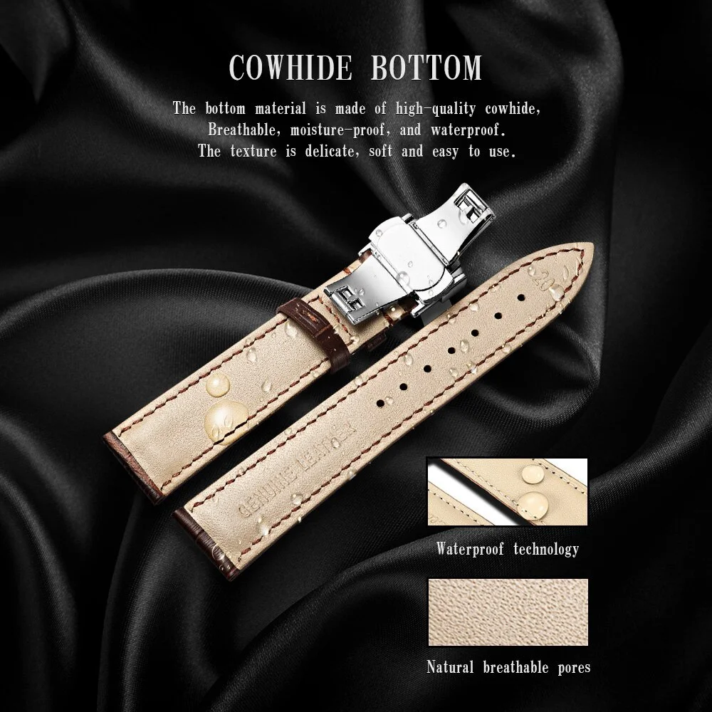 20mm Watch Strap Genuine Leather Watchband 22mm with Silver Butterfly Buckle Watches Accessories 18-24mm  ремешок для часов