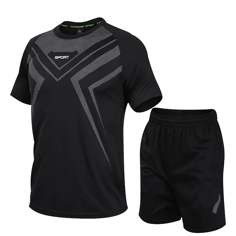 

2022 New Men's Sports Suit Sweat-absorbent Breathable Short Sleeve Round Neck T-shirt and Shorts M-5XL