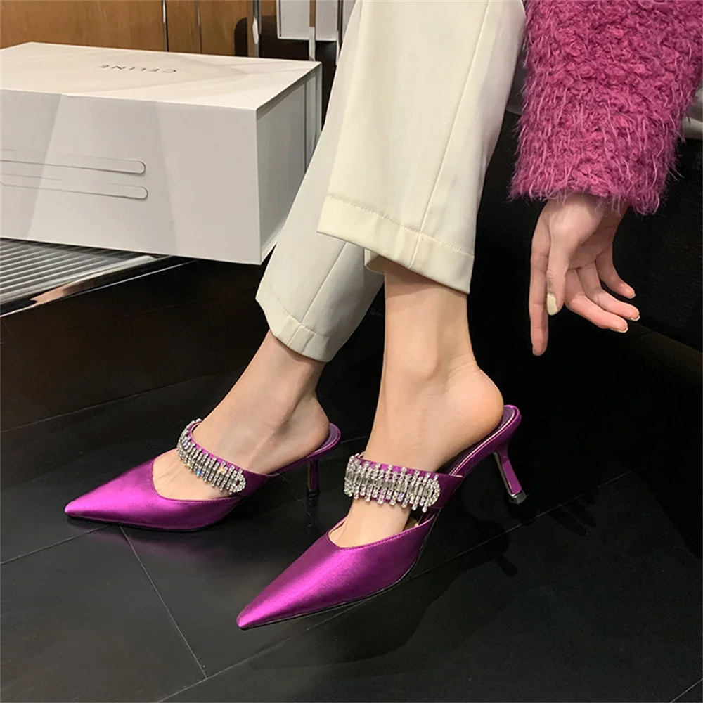 

2023 Summer New Fashion Women's High Stiletto Heel Pointed Toe Baotou Slippers Catwalk shows With Diamond/Rhinestone