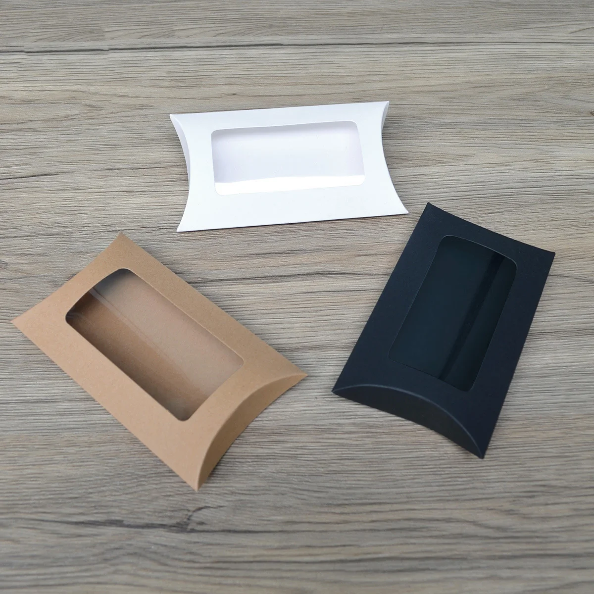

3pcs Kraft Pillow Candy Packaging Boxes With Transparent Window Wedding Birthday Party Gift Chocolate