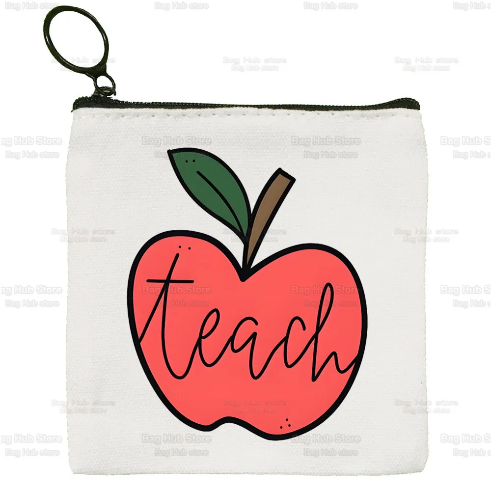 Best Teacher Ever Progress Over Perfection Cute Mini Coin Purse Canvas Student Wallet Coin Case Zipper Hand Female Key Case