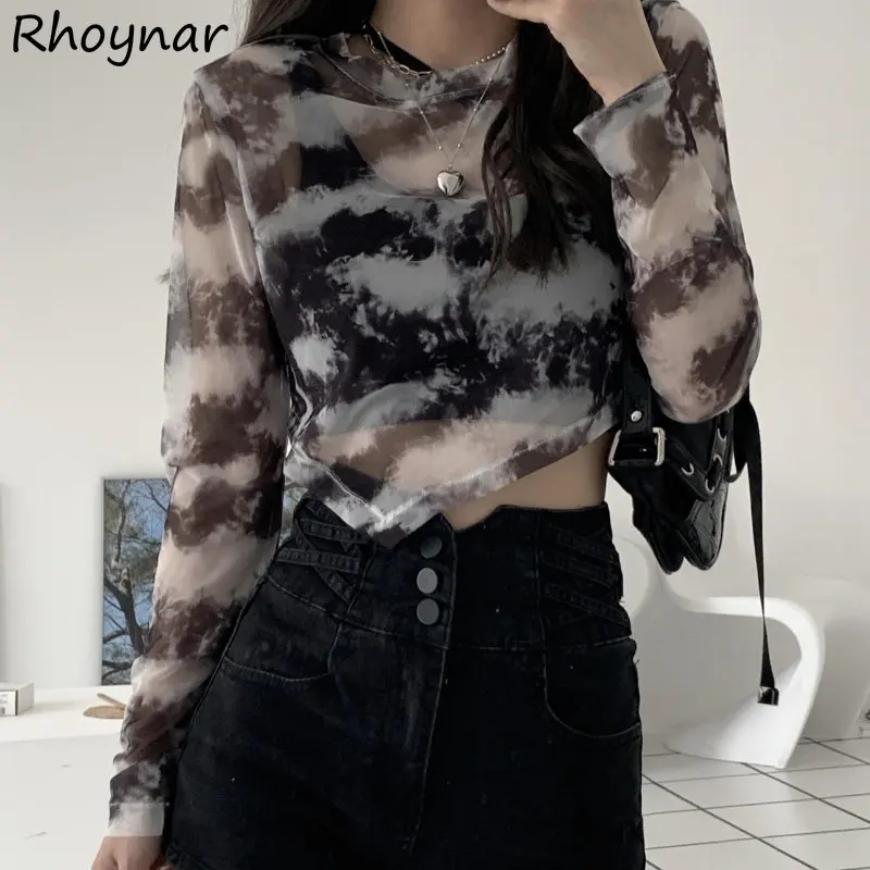 

Tie Dye Blouses Women Clothing Slim Cropped Sunscreen Summer Long Sleeve Streetwear Personal American Temper Chemise Femme Teens