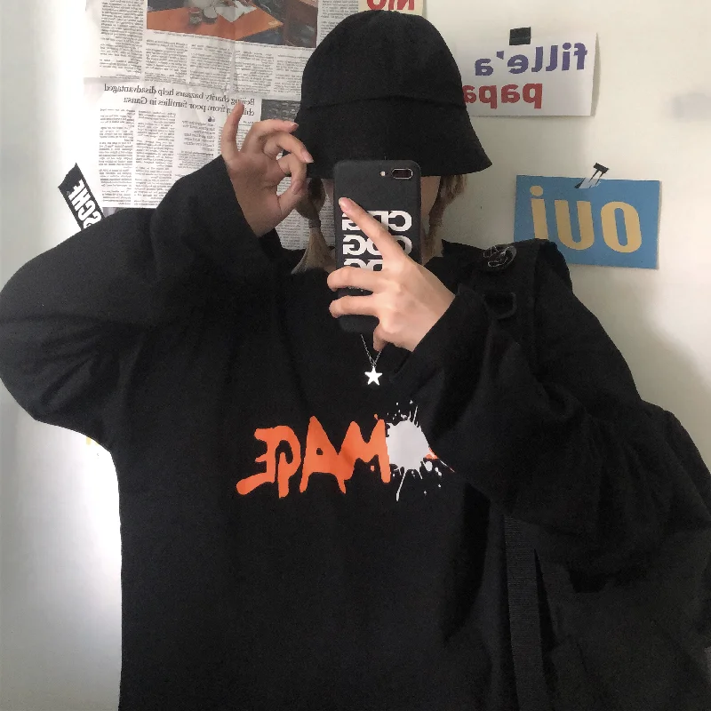 

Autumn winter Korean alphabet graffiti printing casual Harajuku loose full T-shirt fashion vintage Ulzzang O-neck women T-shirt