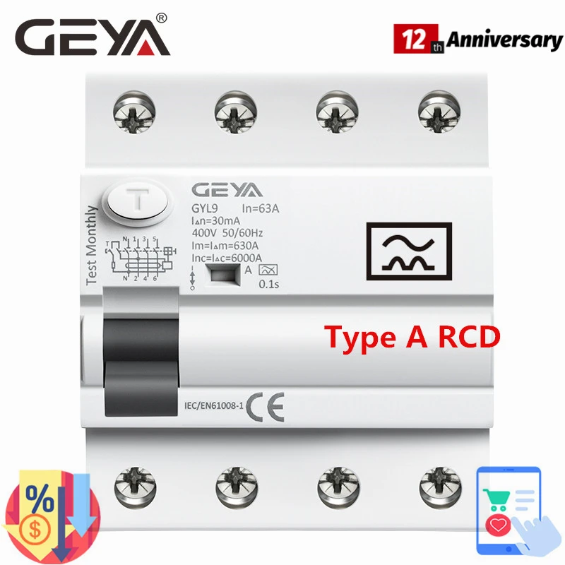 

GEYA GYL9 Type A RCD Residual Current Circuit Breaker ELCB 4Pole 40A 63A RCD ELCB Detect Pulsating DC Residual Current