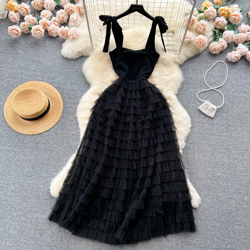 

French Black A-line Dress Women's Summer New Fashion Sleeveless Party Clothing Vestidos Femininos Frete Grátis K572
