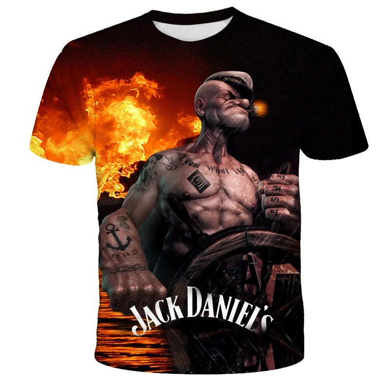 

Summer new handsome men's high-quality loose T-shirts Funny design Popeye print men's trendy tops T-shirts Cool men's t-shirts