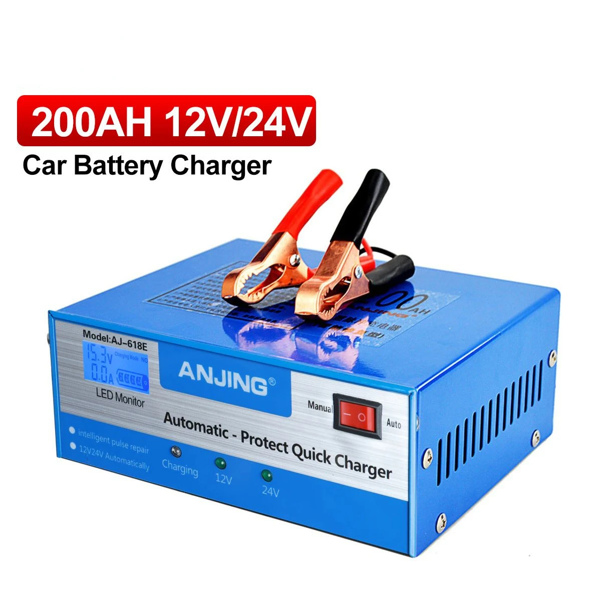 

ANJING AJ-618E Car Battery Charger Automatic Intelligent Pulse Repair 130V-250V 200AH 12/24V With Adapter Jump Starter