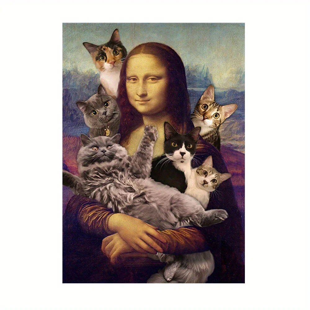 Настенный Постер мона Лиза И Милые Кошки С Принтом В Стиле Ретро Холст