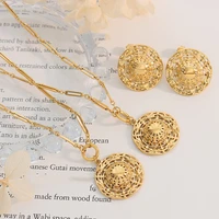 hollow straw hat necklace earring set stainless steel gold plated jewelry personality trend accessories for women men