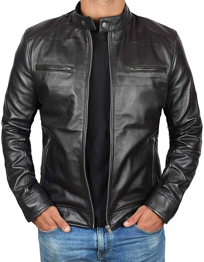 Men's Leather Jacket 100% Genuine Sheepskin Black Leather Jacket Men's Fashion Trend In Europe and America