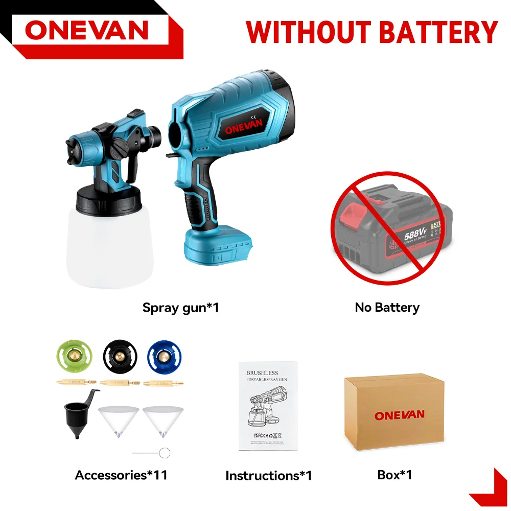

ONEVAN Беспроводной пистолет-распылитель краски 1000 мл