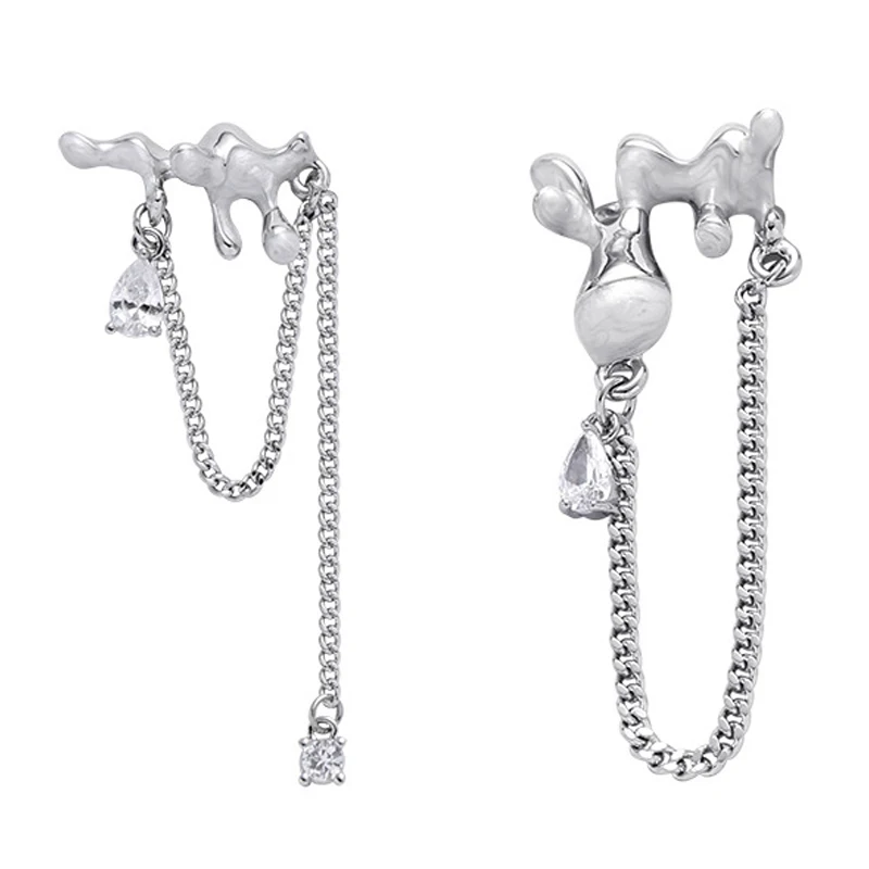 

Eetit Stylish Zinc Alloy Metal Enamel Geometric Tassel Chain Zircon Drop Earrings Prevent Allergy LuxuryTemperament Jewelry Gift