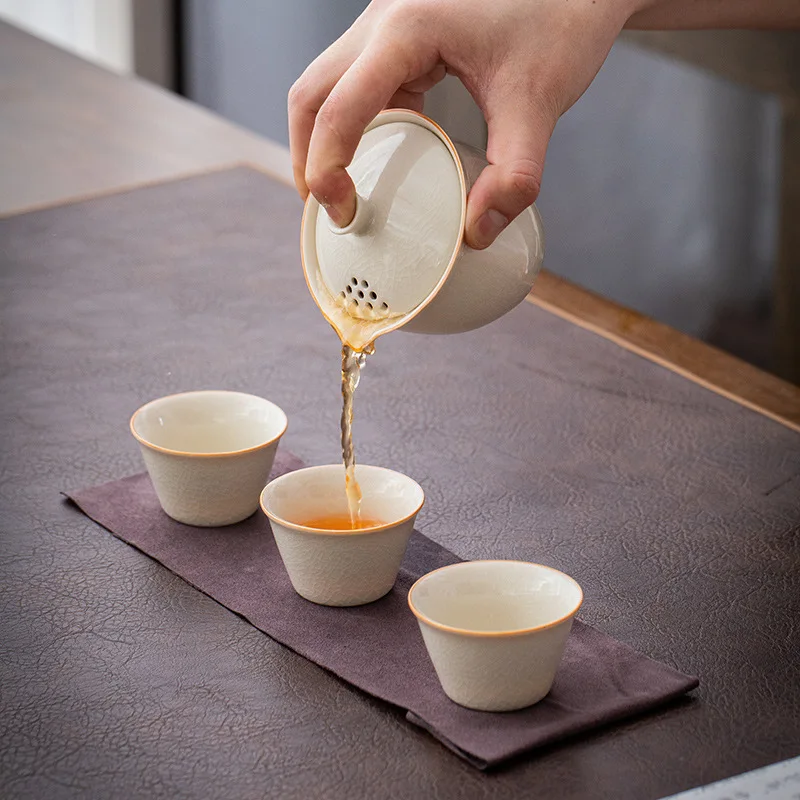 Китайский портативный чайный набор керамический 1 чайник 3 чашки банка дорожный