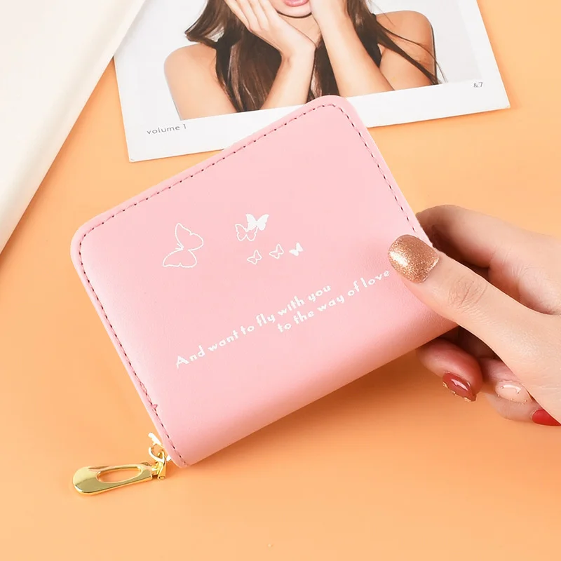Wallet women's short 2021 new small cute anti-theft zipper printed zero wallet female student small purse card bag