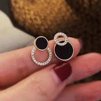 asymmetric black round stud earrings exquisite small earrings for girls korean fashion ear jewelry unusual earrings