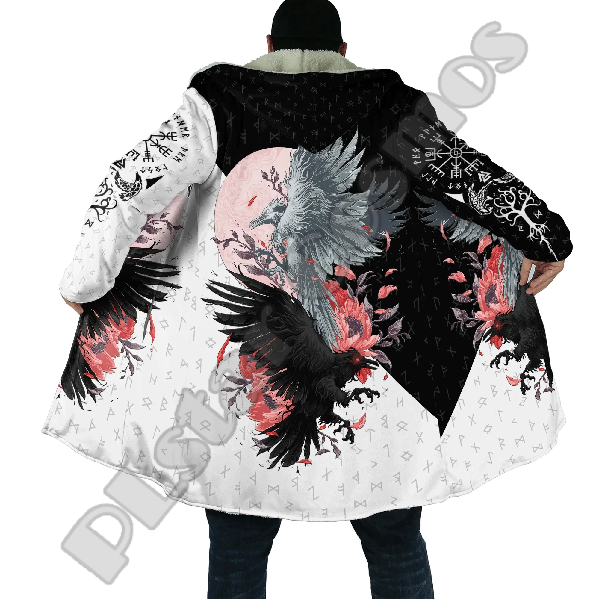 

Custom Name Vikings God Fenrir Odin Warriors Retro Tattoo 3DPrint Unisex Windbreaker Hoodies Winter Overcoat Hood Cloak Fleece K