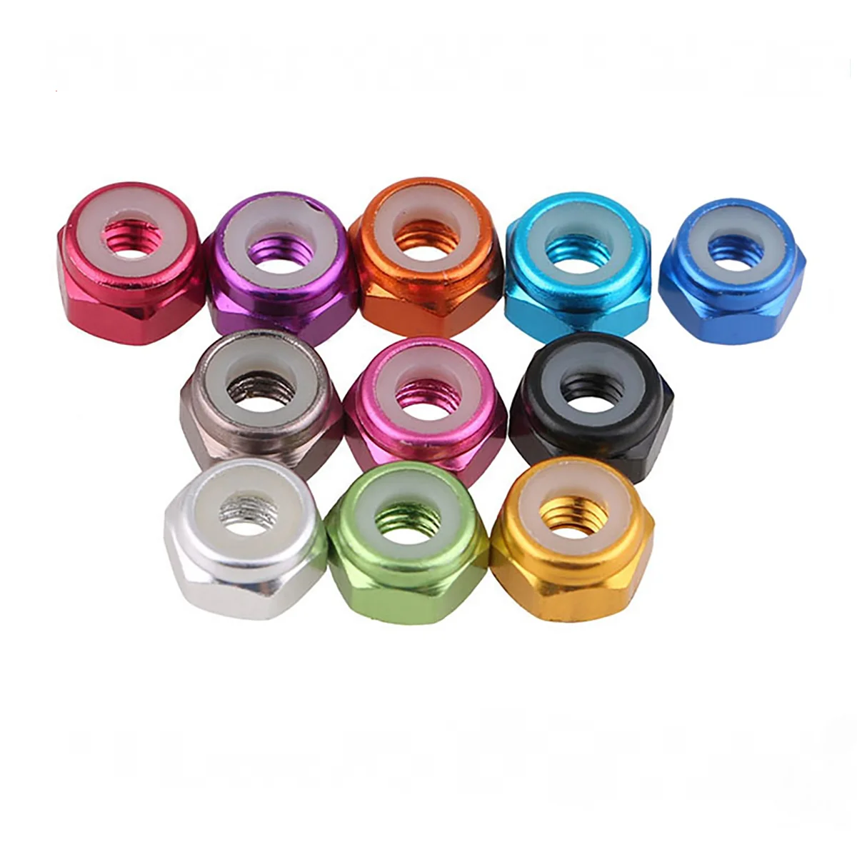 

2pcs M2 M3 M4 M5 Nylon Lock Nuts High Quality Anodized Aluminum Alloy Nylon Insert Lock Nut Self-Locking Nut 11 Colours