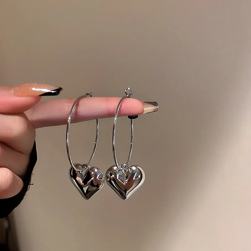 

KAITIN 925 Silver Fashion Metal Heart Earrings for Women Temperament Light Luxury Women Silver 925 Drop Earrings Jewelry 2023