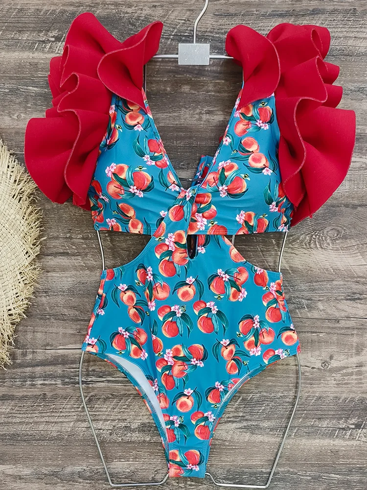 

COOBBU Patchwork Swimwear Sexy Beachwear Ruffler One Piece Suits Women'S Swimsuit Sexy Bodysuits 2023 Bathing Suit Beach Wear