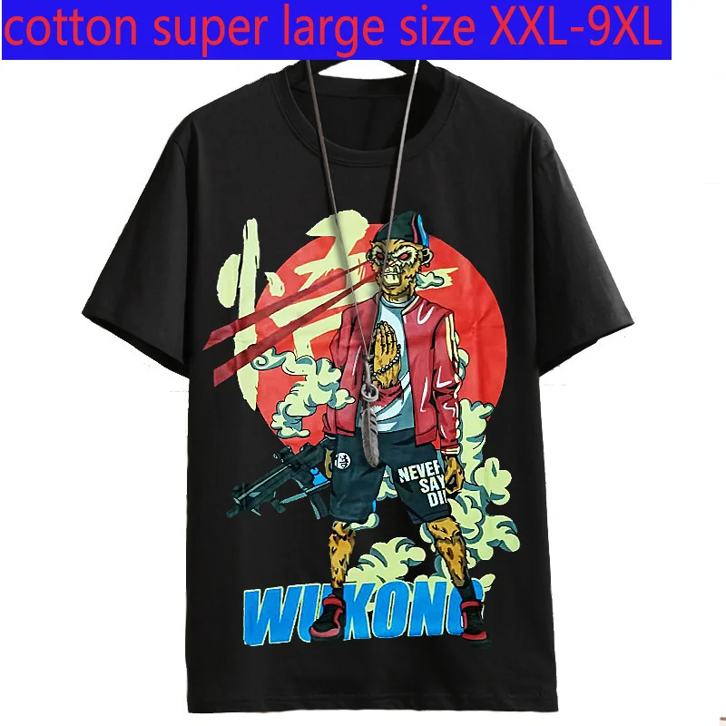 

2022 New High Quality Super Large Fashion Summer Men Loose Thin Casual O-neck Print Knitted T Shirt Plus Size 2XL-7XL 8XL 9XL