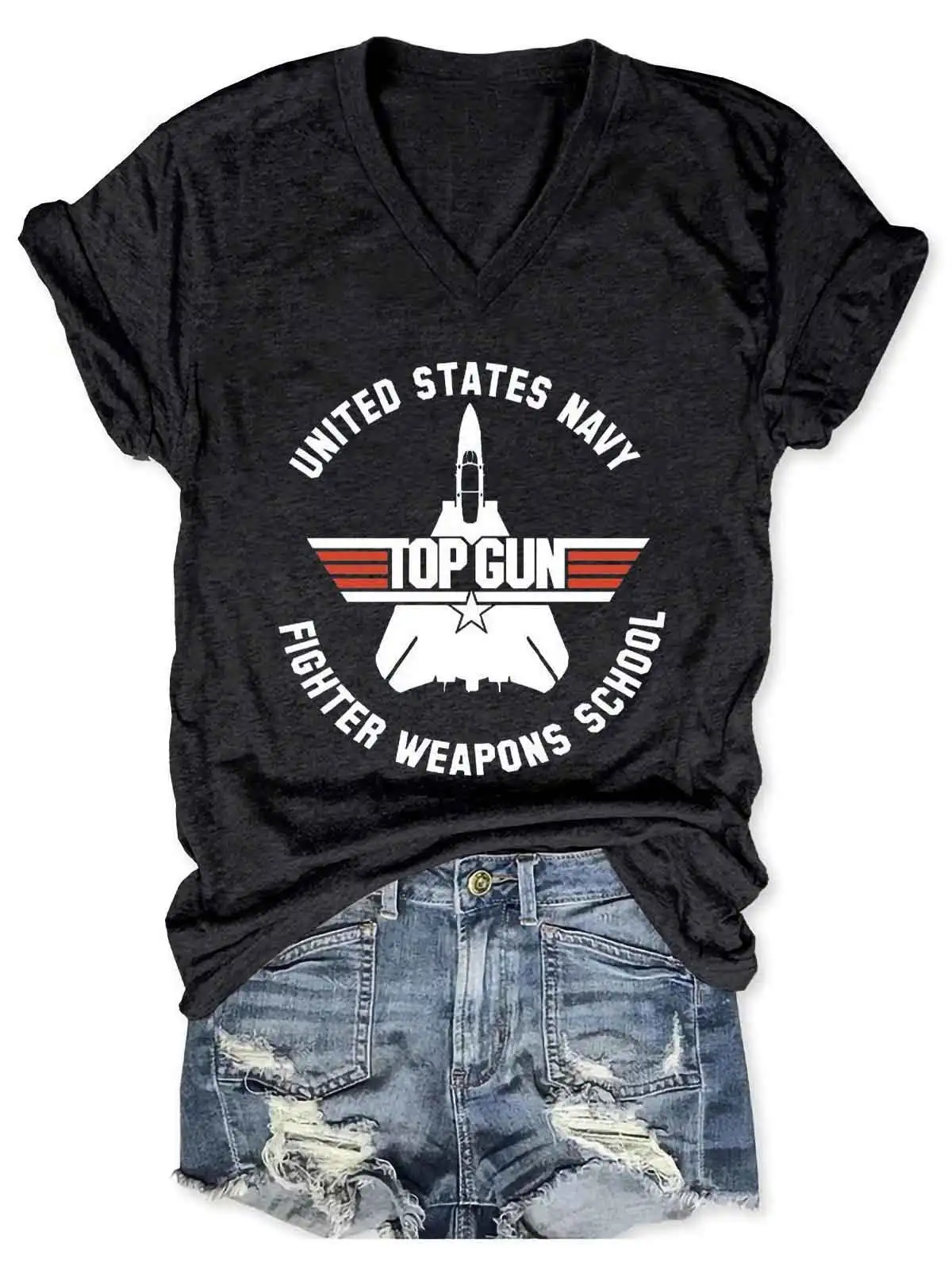 Women's Top Gun Fighter Weapons School V-Neck T-Shirt