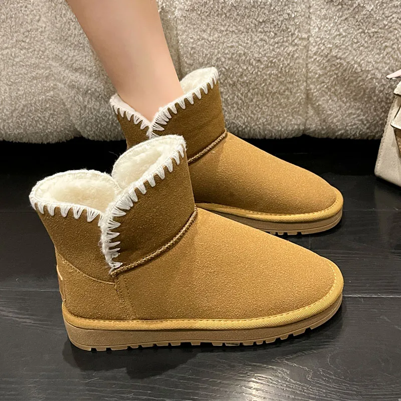 

Women Flats Plush Cotton Chelsea Ankle Boots 2022 New Winter Suede Platform Casual Shoes Designer Ladies Snow Fur Warm Botas