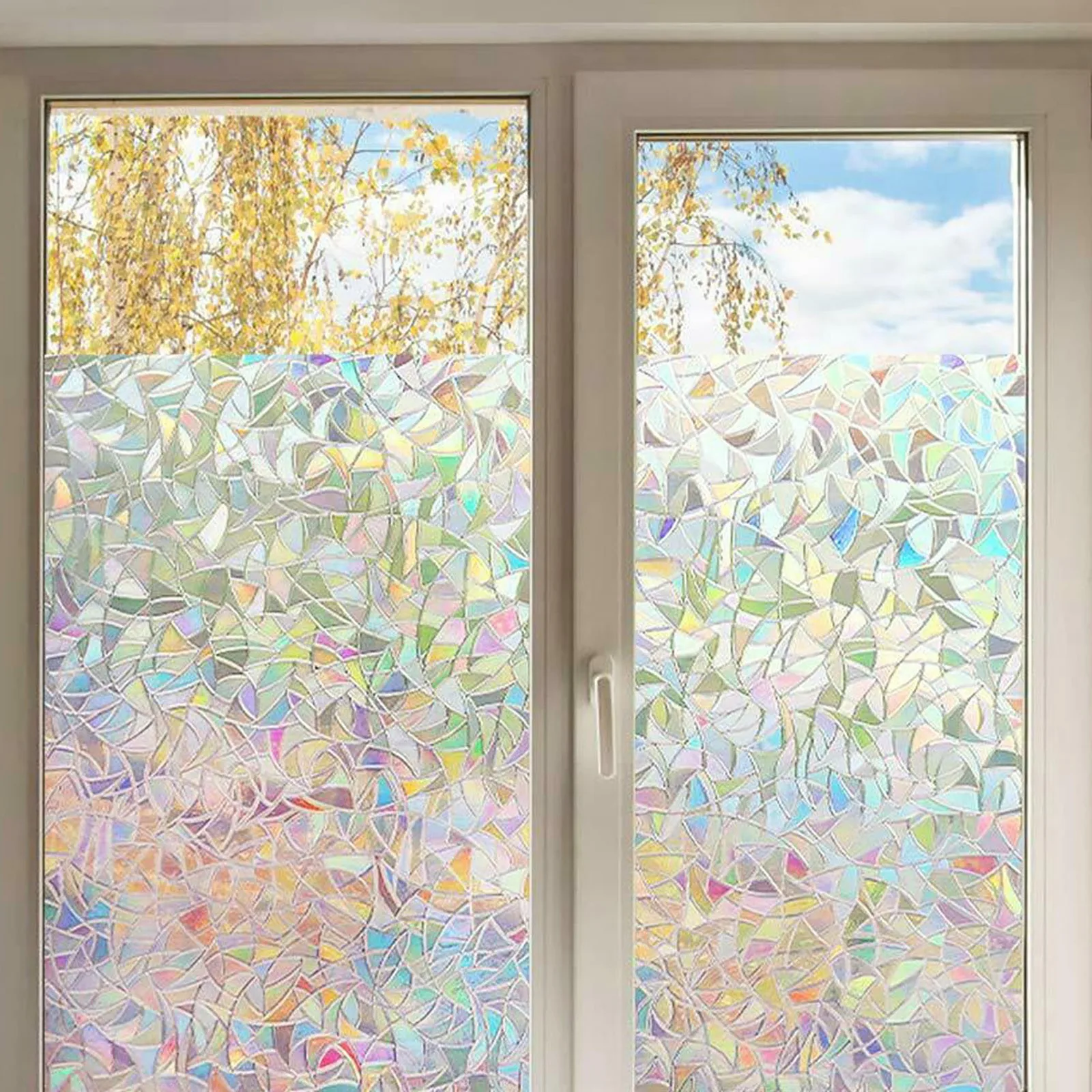 

Colorful Electrostatic Glass Stickers Glue Window Film Crescents Glass Window White Vanity for Teen Girls Bedroom with Lights