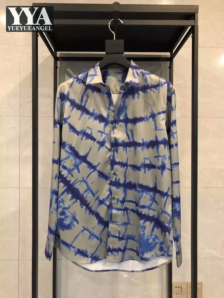 

Brand Designer Men Spring High Quality Ice Silk Shirt Long Sleeve Single Breasted Floral Printed Casual Shirts Summer Grey Tops