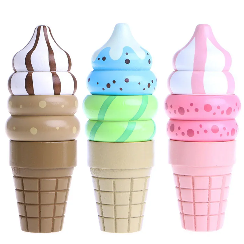 

Wooden Food Magnetic Pretend for Play Connected Ice Cream Children Kid Gift Toy