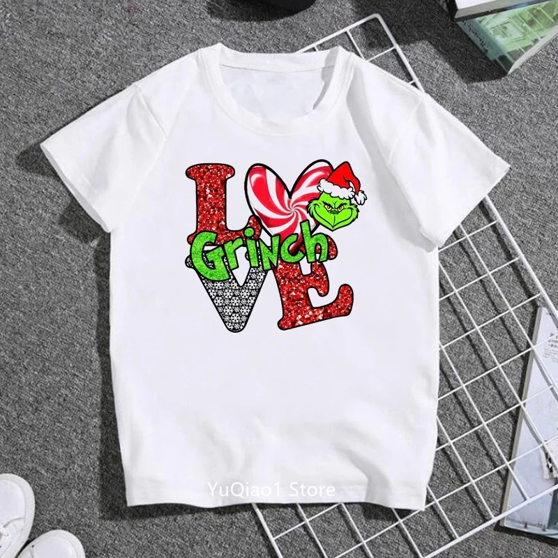 Funny Grinch T-shirt Fashion Boys Girls Clothes Kids Dress Lovely Chidlren's Christmas T Shirt Kids Graphic Tees Xmas Gift