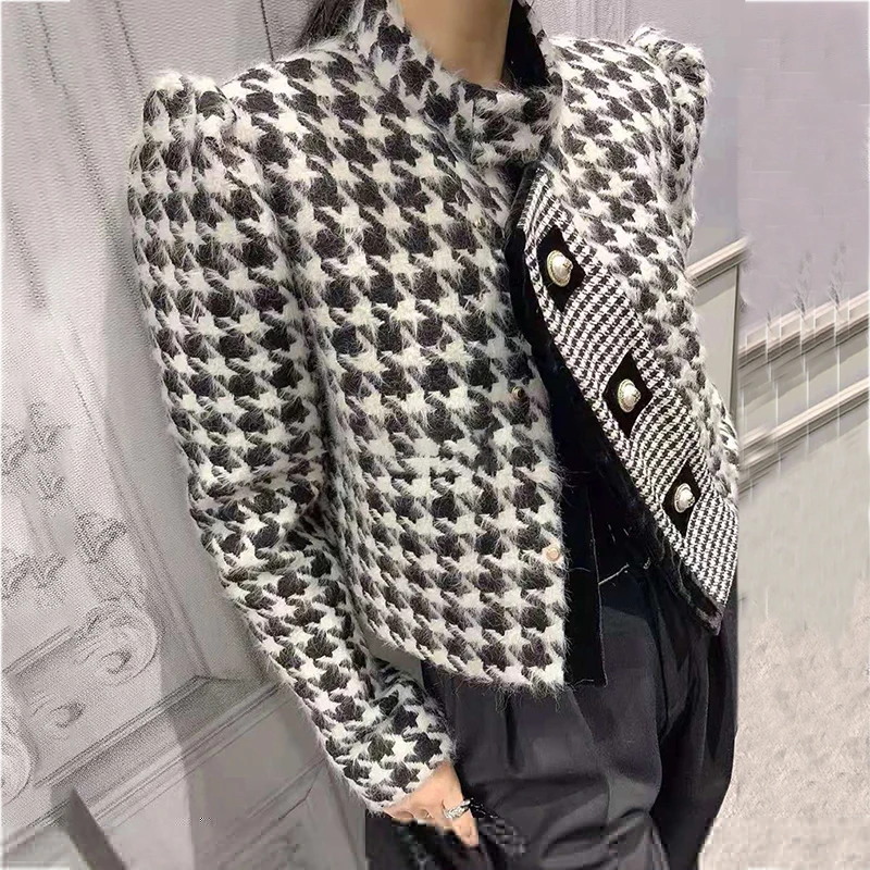 

Женская твидовая короткая шерстяная куртка evlook люксового бренда, элегантная, Осень-зима 2021