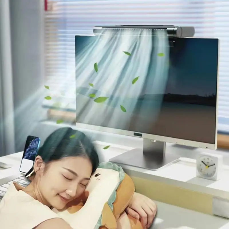 

High Quality Leaf Less Fan Usb Charging Abs+silicone Hanging Screen Fan Powerful Powerful Hanging Screen Fan Computer Screen Fan